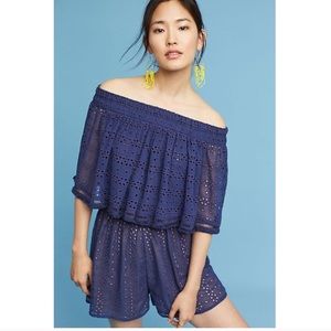 Anthropologie Tiered Eyelet Off Shoulder Romper